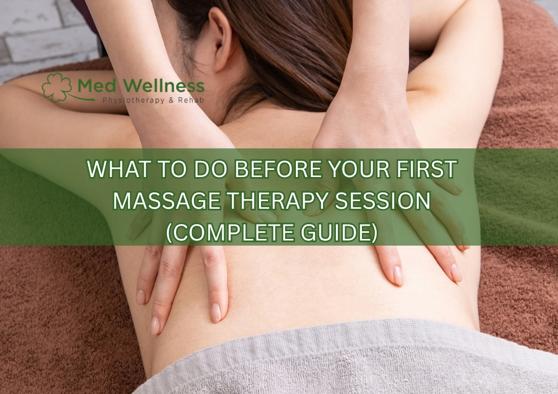 Massage therapy session preparation and relaxation first visit