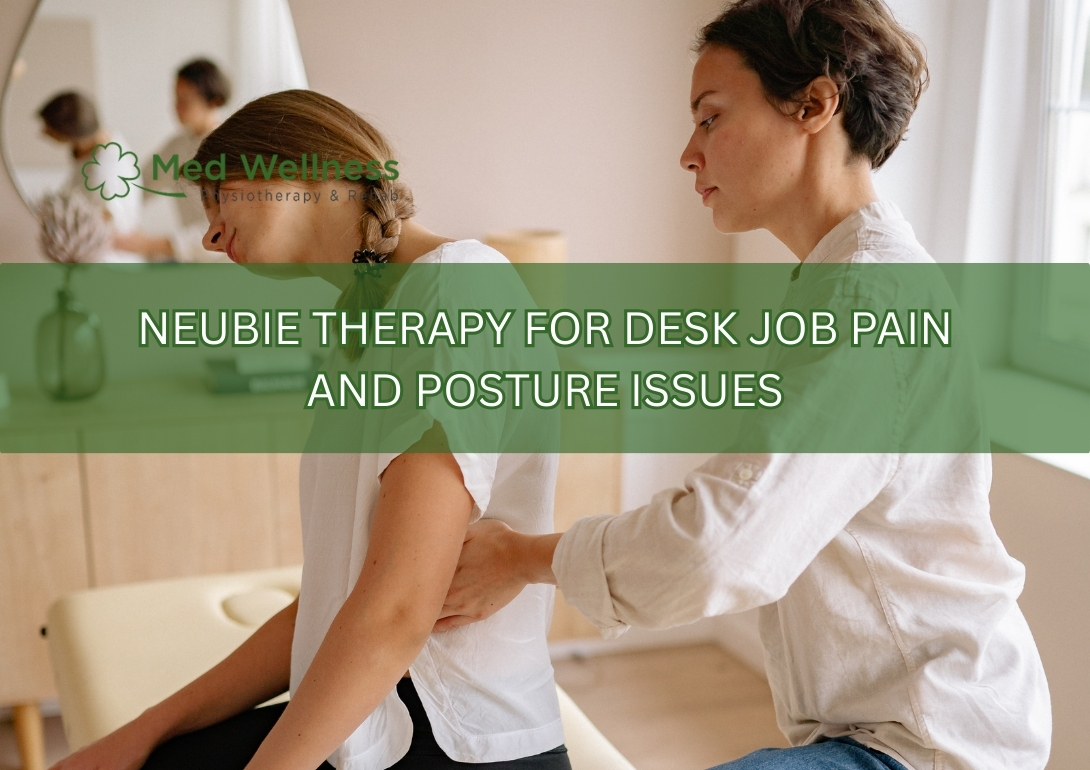 Neubie therapy treating desk job pain and posture issues with electrical stimulation